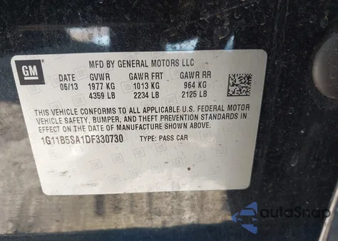 2013 Chevrolet Malibu 1Ls from USA, damaged, VIN 1G11B5SA1DF330730